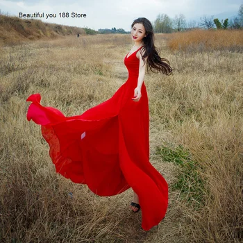 

desert tourism vacation Thailand Maldives dress summer red split chiffon dress fairy