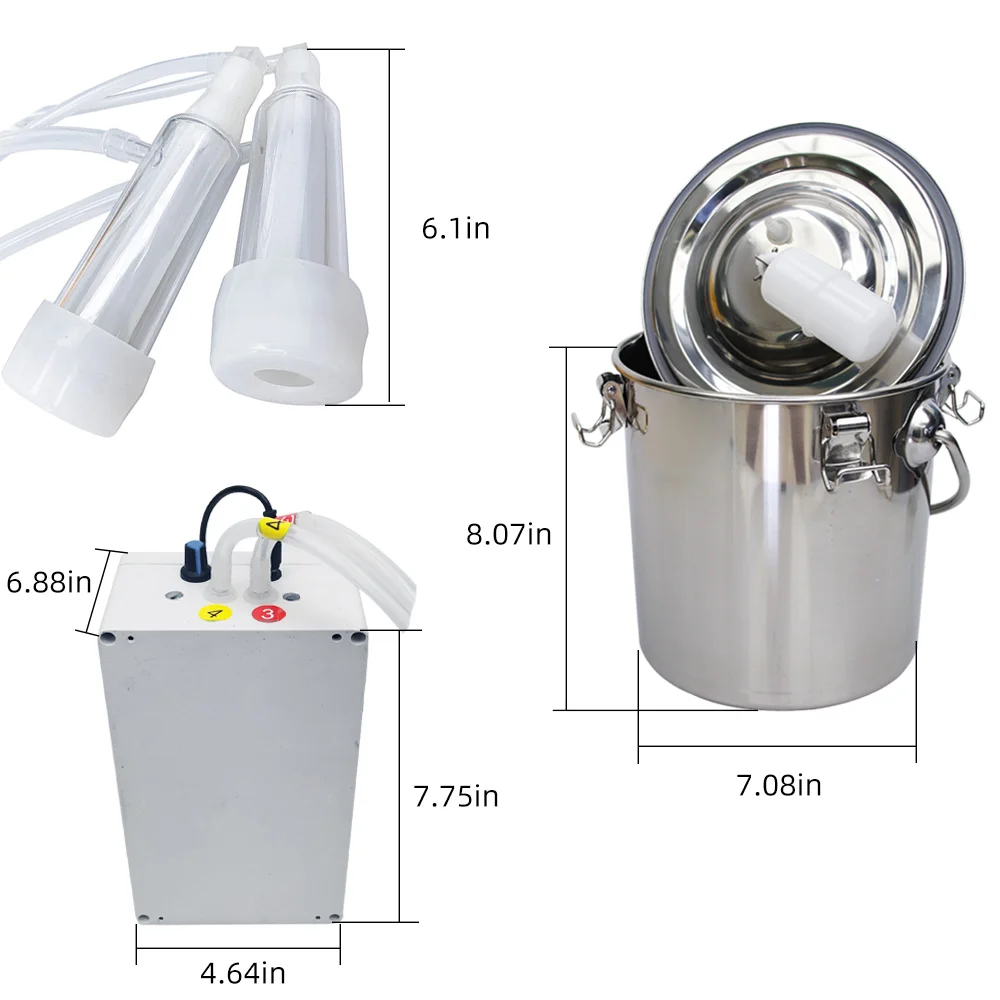 5L Electric Pulsator Milk Milking Machine For Goat Cattle Sheep Stainless Steel Milker Integrated Vacuum Pump 220V