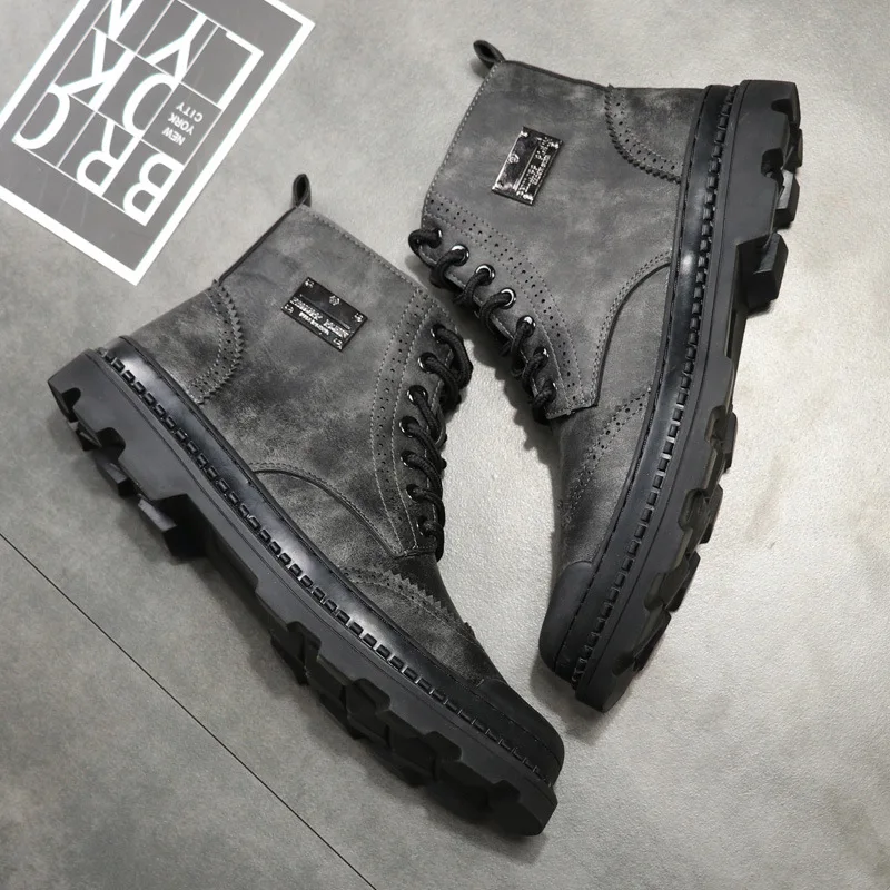 

QWEDF 2019 Autumn Winter Men Boots Vintage Style Boots Men Shoes Casual Fashion High-Cut Lace-up Warm Hombre Schoenen Z2-43