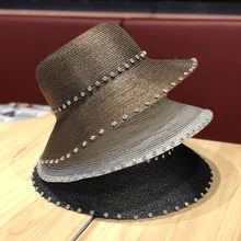 Летние шляпы с яркими стразами ручной работы на открытом воздухе, пляжные солнцезащитные козырьки, модная универсальная шляпа, дышащая, 56-58 см