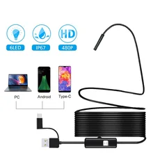 

7mm Endoscope Camera Mini Borescope Camera Waterproof Soft Wire 6 LEDS for Android Type C USB Snake Inspection Camera