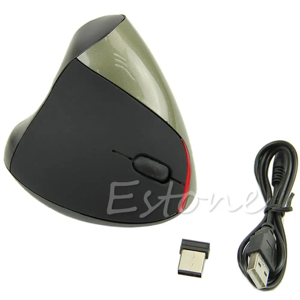 Вертикальная мышь Эргономичный дизайн 1600 dpi Беспроводная USB Вертикальная оптическая мышь для компьютера ПК - Цвет: Зеленый