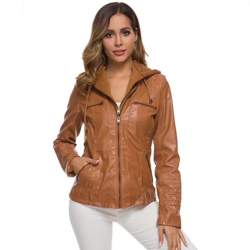 Leather Jacket Women 2022 Winter Detachable Casual Leather Lady Clothes Faux Pu Leather Hooded Jacket Women Motorcycle Coats 7XL long down puffer coat