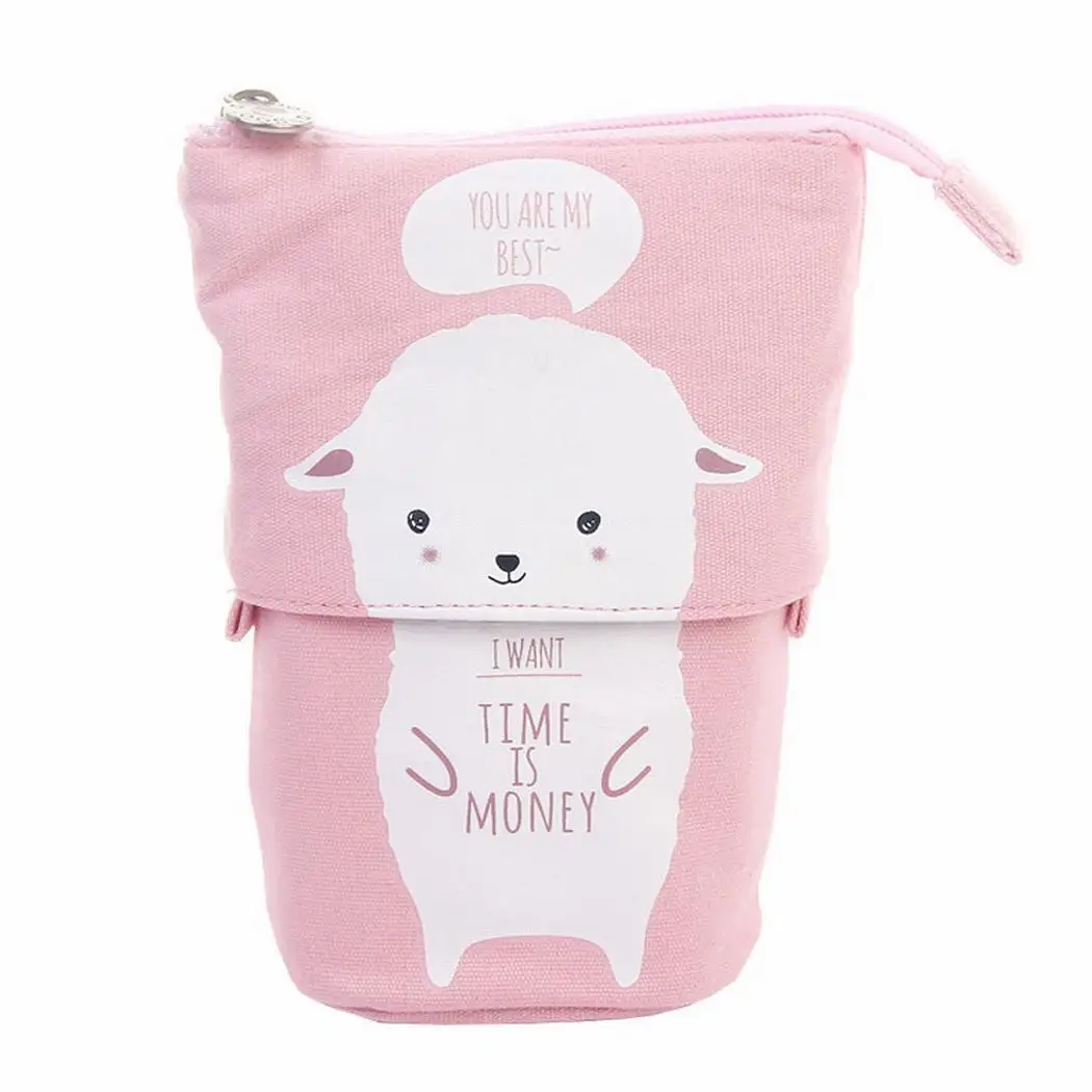 Canvas Pencil Bag Cute Cartoon Printed Pen Case School Student Stationery Supplies Storage Pack Portable Zipper Pencils Holder