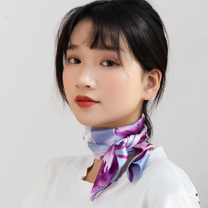 ELIfashion Elegant Women Square Scarf Head And Neck Feel Silk Flora Fashion Hair Tie Band Small Charm 4 Color |