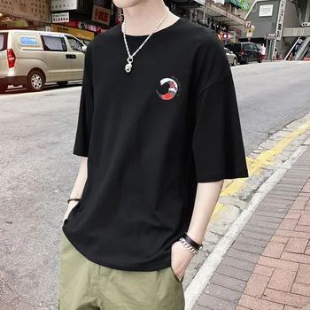 

ZHIJING 100% Cotton Print Letter MEN T-shirt Summer Loose-Fit O-Neckline T-shirt Half Sleeve Trend Tops Short Sleeve MEN T-shirt