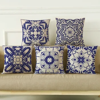 

New Chinese style ethnic pattern cotton and linen pillows Chinese style home sofa waist cushion home decor cushion cover