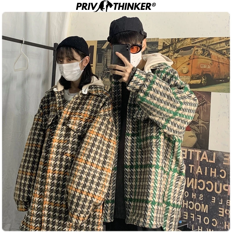 Privathinker мужские и женские 2020 клетчатые повседневные корейские длинные шерстяные