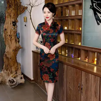 

Tight Split Cheongsam Traditional Women Qipao Sexy Evening Party Gown Vintage Classic Chinese Dress Print Flower Vestidos