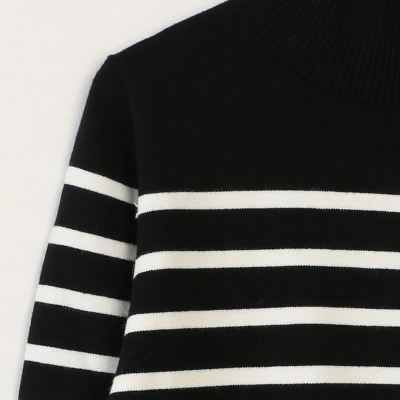 Turtleneck pullovers and sweaters casual Striped embroidery long sleeve Pullover slim knitted sweater