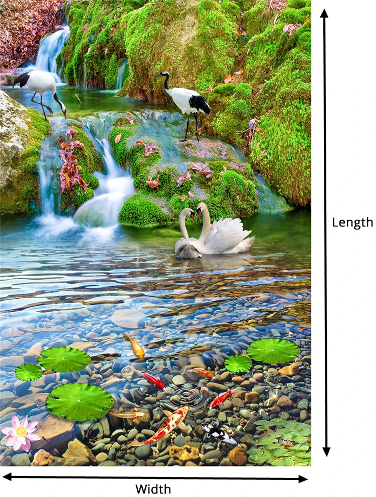 На заказ Настенные обои 3D водопады красная Коронованная журавль Золотая рыбка пейзаж 3D напольная Плитка Живопись Наклейка ПВХ водонепроницаемая Фреска