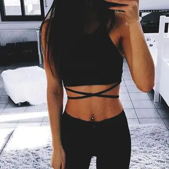

Lady Solid Color Backless Bandage Camisole Spaghetti Strap Tank Top Cropped Vest