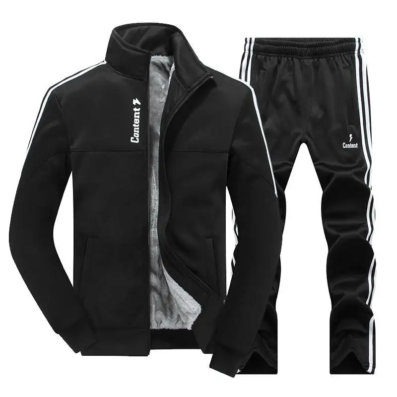Спортивный костюм, мужские спортивные костюмы, зимние теплые комплекты для бега, повседневная куртка+ штаны, спортивная одежда, 2 шт., бегуны, тренировочная одежда для спортзала, фитнеса - Цвет: SH132 Black