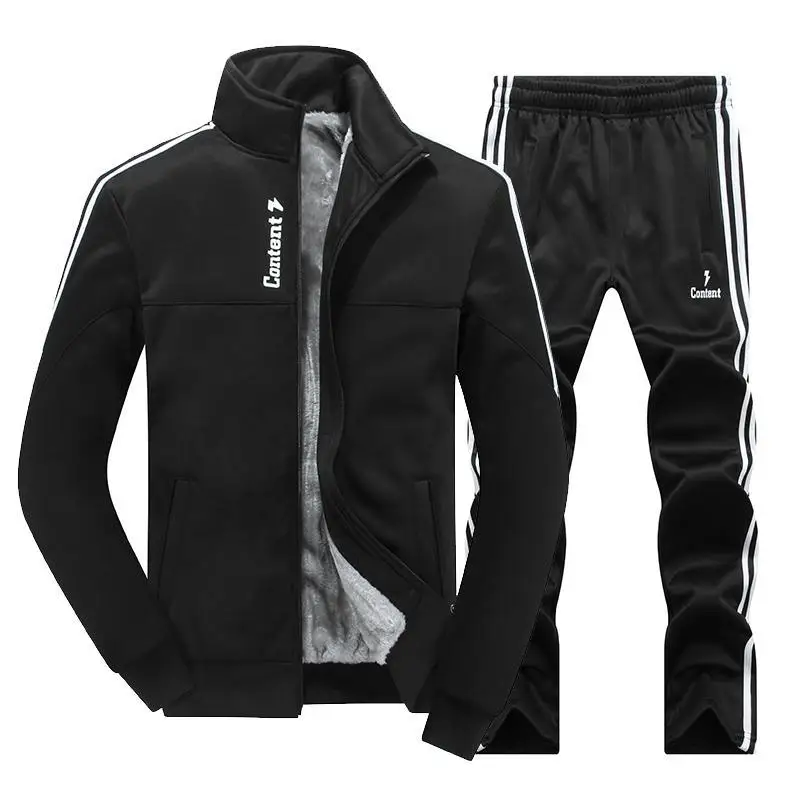 SH132 Black Спортивный костюм, мужские спортивные костюмы, зимние теплые комплекты для бега, повседневная куртка+ штаны, спортивная одежда, 2 шт., бегуны, тренировочная одежда для спортзала, фитнеса - Цвет: SH132 Black