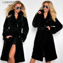 Lugentolo пальто из искусственного меха, Женская осенне-зимняя модная куртка из искусственного меха, хлопковое пальто с воротником, толстое длинное плюшевое пальто, ветровка