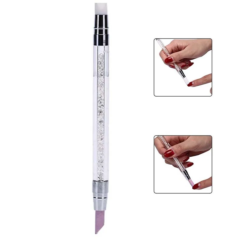 Discount Offer for  1Pc Dual-ended Scrub Cuticle Remover Pen Nail File Set Quartz Stone Polish Pusher Trimmer Tool For 