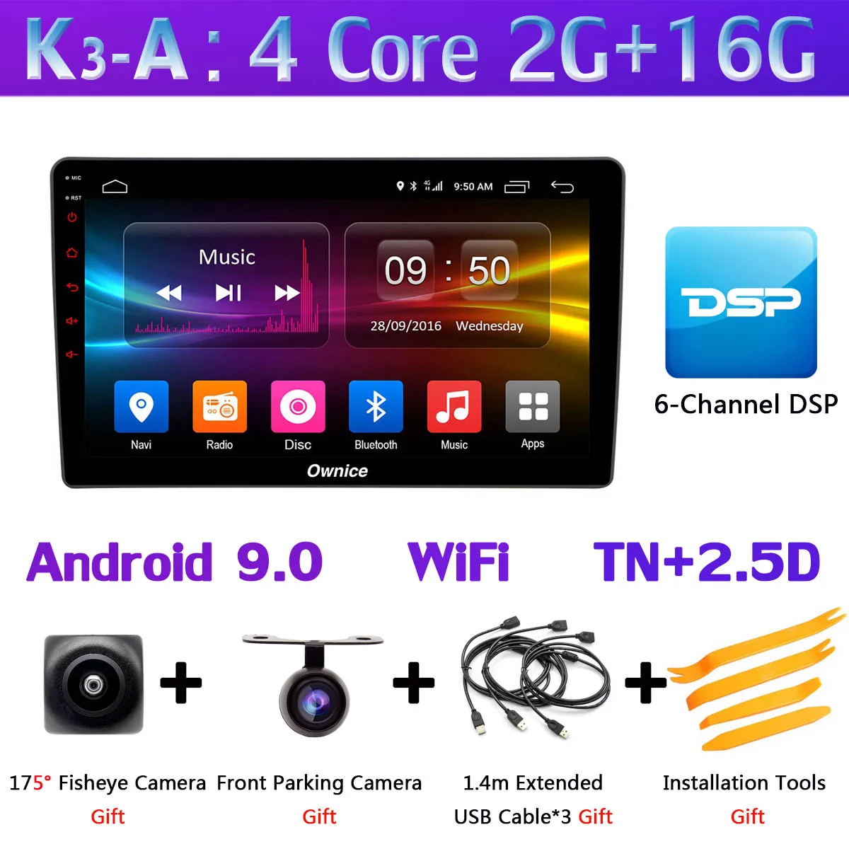 K3-A 1 din 360 ° панорамная камера Восьмиядерный Android 9,0 4G+ 64G SPDIF DSP CarPlay Автомобильный gps Navi Радио плеер для hyundai Azera 2006-2010 - Цвет: K3-A