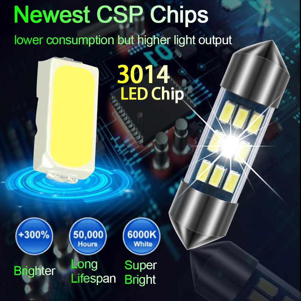 100 шт./лот C5W C10W 3014SMD автомобильная лампа гирлянда Интерьер Чтение номерного знака Потолочные плафоны 31 36-39-41 мм авто лампы,, 12V