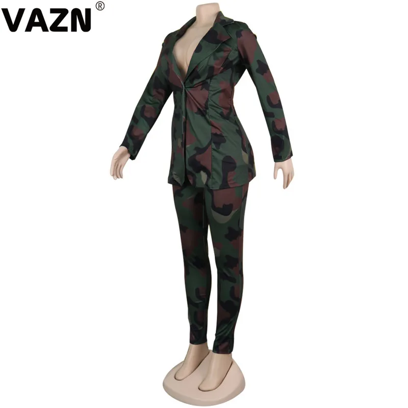 VAZN, осень, формальный, неопрятный, сексуальный, модный, 2 цвета, длинный рукав, Блейзер, топ, длинные штаны, для женщин, тонкий, комплект из 2 предметов