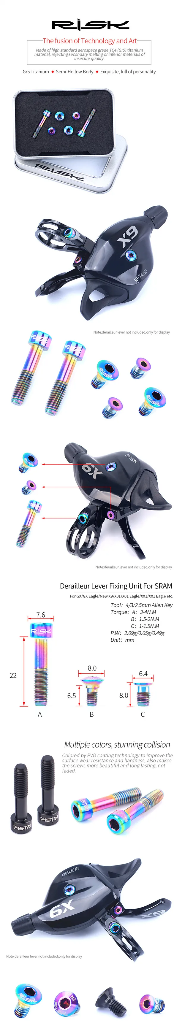 RISK Титан Mtb велосипед сиамские DIP Болты Комплект для SRAM X9 XO1 XX1 GX EAGLE Shifter 6 шт