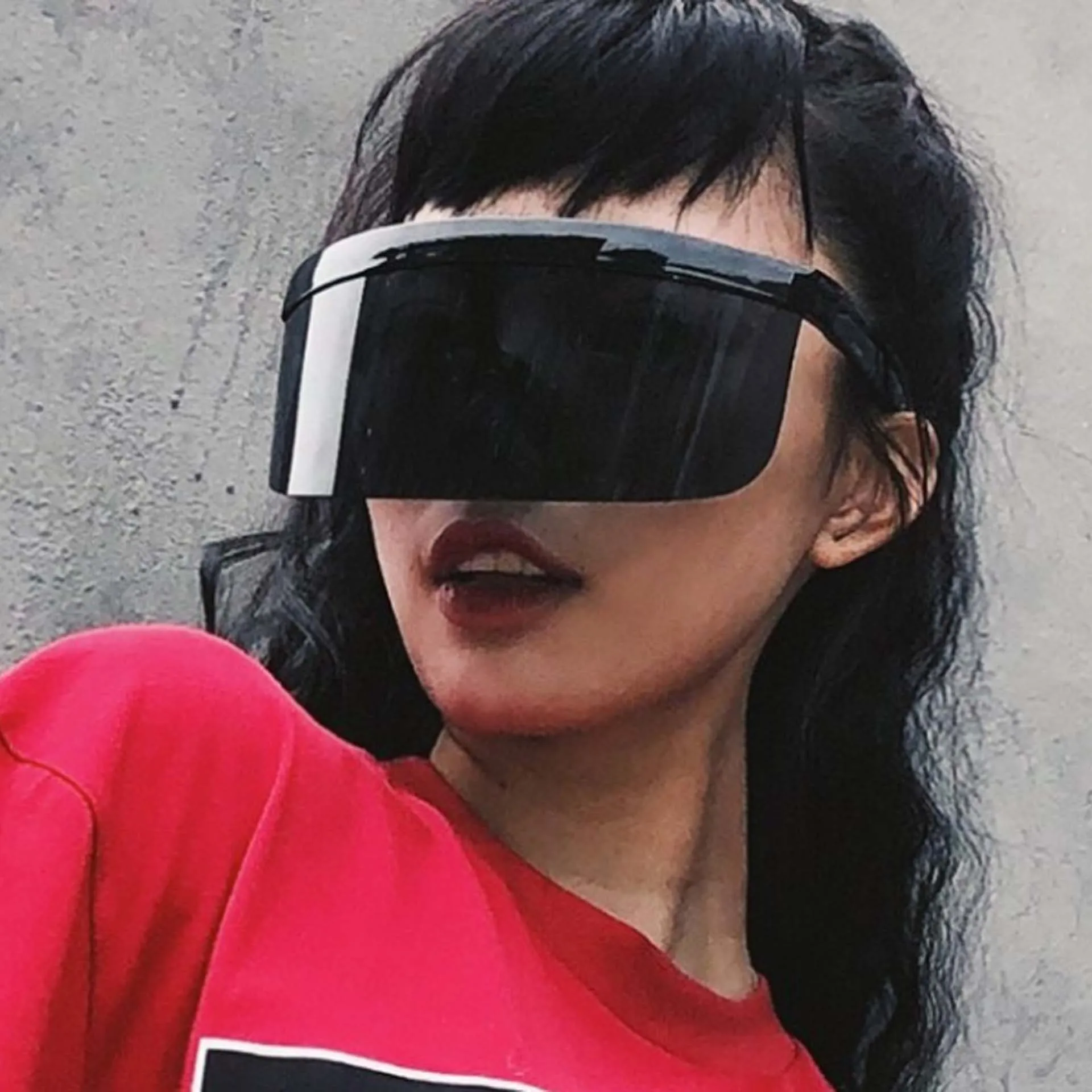 

Extra Large Sun Visor Sunglasses UV Protection UV400 Women Men Cool Flat Top Mask Mirror Shadow Windproof Glasses