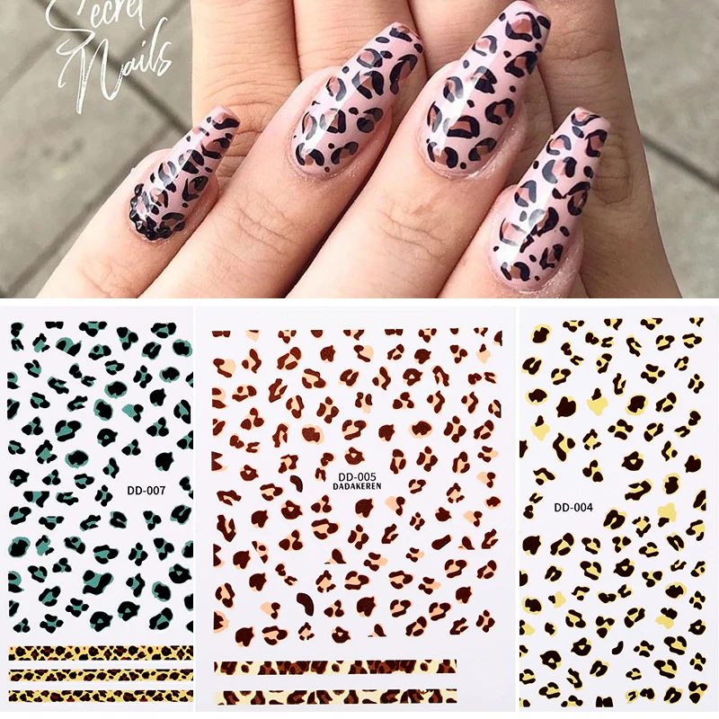 3D Nail Stickers Paper Leopard Self Adhesive Animal Designs Women Slider Decals Decorations for Art Accessory Manicur Tips | Красота и