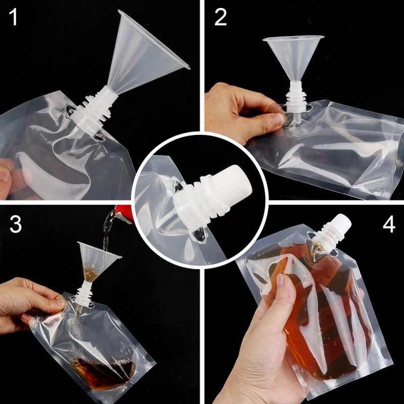 10 шт прозрачный одноразовый пакет для сока Porable мешок для напитков с косой воронкой