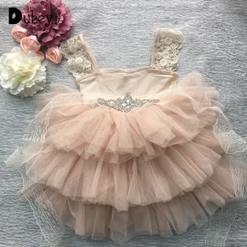 

Retail Gorgeous Rhinestone Sashes Girl Evening Dress Baby Girl Lace Sling Princess Tutu Dress Kids Formal Costume