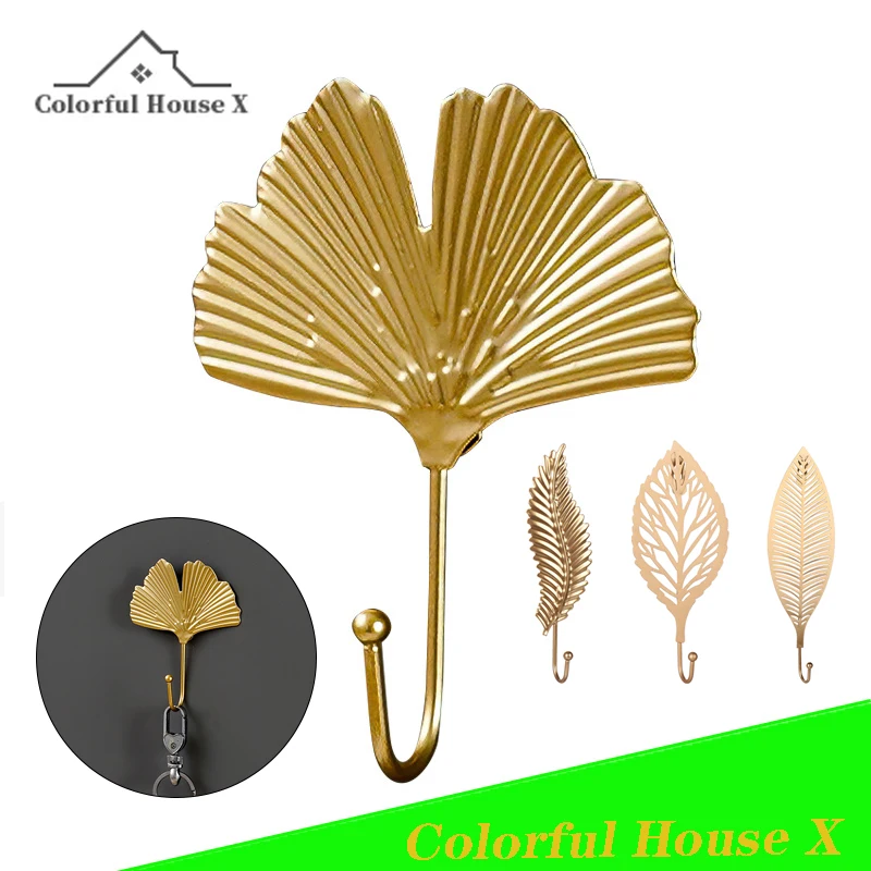 

Nordic Style Perforated Free Decorative Coat And Hat Leaf Hook Metal Key Single Hook Locksmith On The Wall Bathroom Accessories