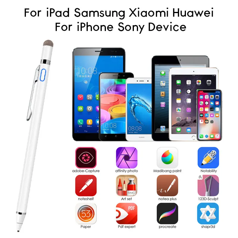 Активный стилус, стилус для Apple iPhone iPad 9,7, 10,5, 12,9 дюймов, Pro 1, 2, 3, 4, воздушная емкость, карандаш для рисования iPhone, huawei