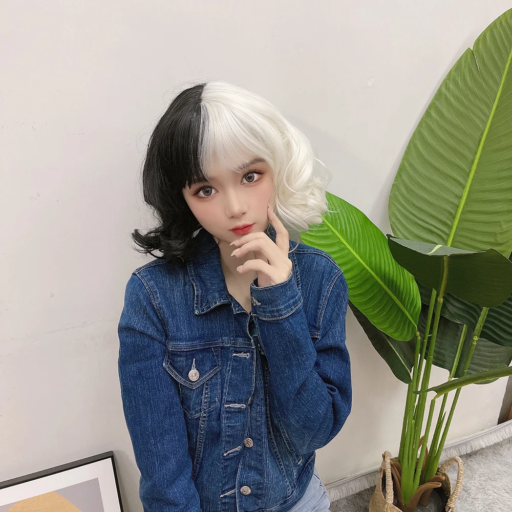 YIMIANJUQUAN Movie Cruella Wig Half Black And White Wigs For Costume Cosplay Women Girls Short Curly Hair Cute Party Halloween -Zentai shop online Ha22c95ac85a34da3853eb27f28a8dd5fL.jpg