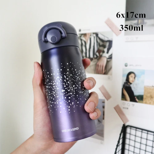 Purple S VILEAD350ml 500 мл 304 Нержавеющая сталь звездное небо термос чашка прыгающая Крышка пара вакуумная фляга милый чайная кружка, бутылка для воды для студентов - Цвет: Purple S