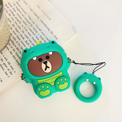 176 B Милый 3D чехол для наушников с коричневым медведем для Apple Airpods 2, беспроводной Bluetooth чехол для наушников s для AirPods, чехол, мультяшный силиконовый чехол - Цвет: 176 B