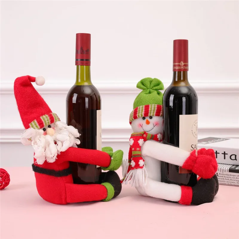 Christmas Decorations Table Wine Bottle Cover Doll Decor Santa Snowman Elf Xmas Ornaments