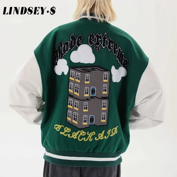 

LINDSEY SEADER Men's Bomber Jackets Embroidery Casual Outwear Windbreaker Coats Fashion Hip Hop Mens Baseball Jackets Clothing
