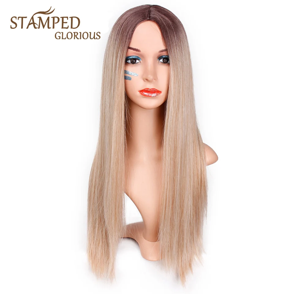 Sale Blonde Wig Long-Wig Synthetic Ombre Hair Middle-Part Heat-Resistant Nature Straight 26inches BEpJyDJwE