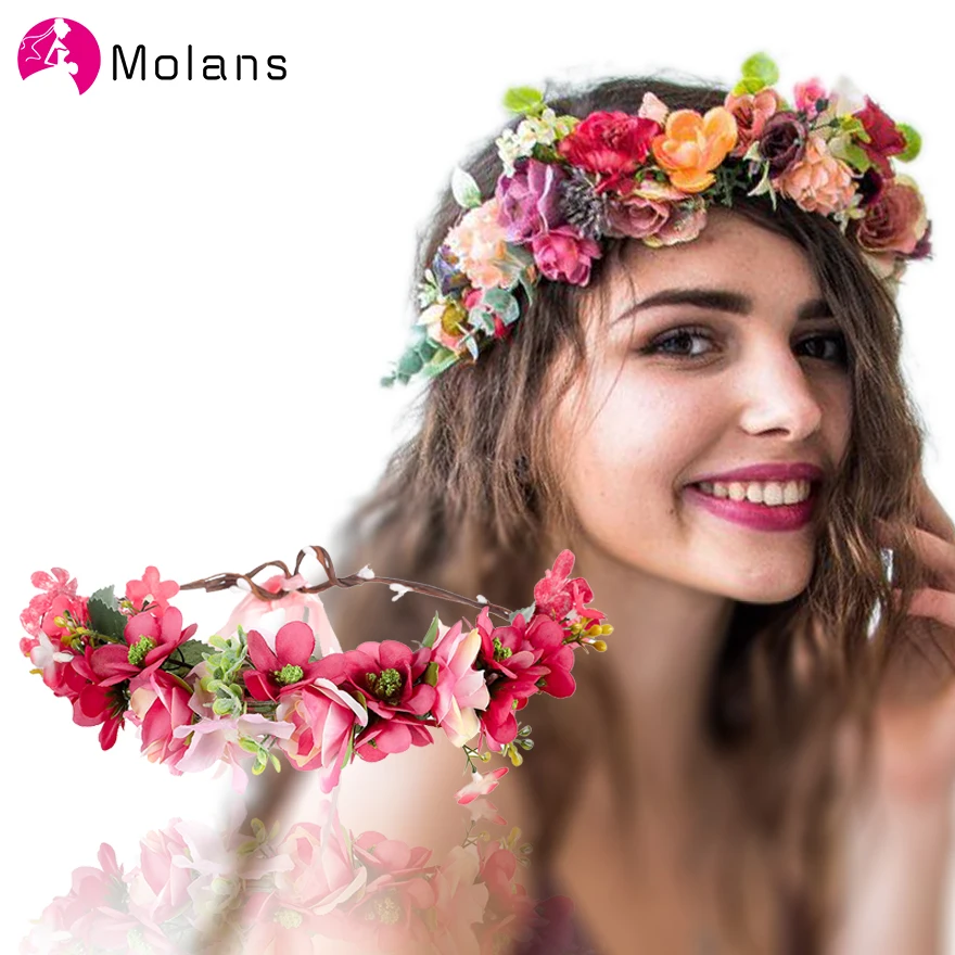 

Molans New Boho Bridal Flower Crowns Adjustable Ribbon Stimulated Colors Floral Garlands For Brides Wedding Party Girls Wreaths