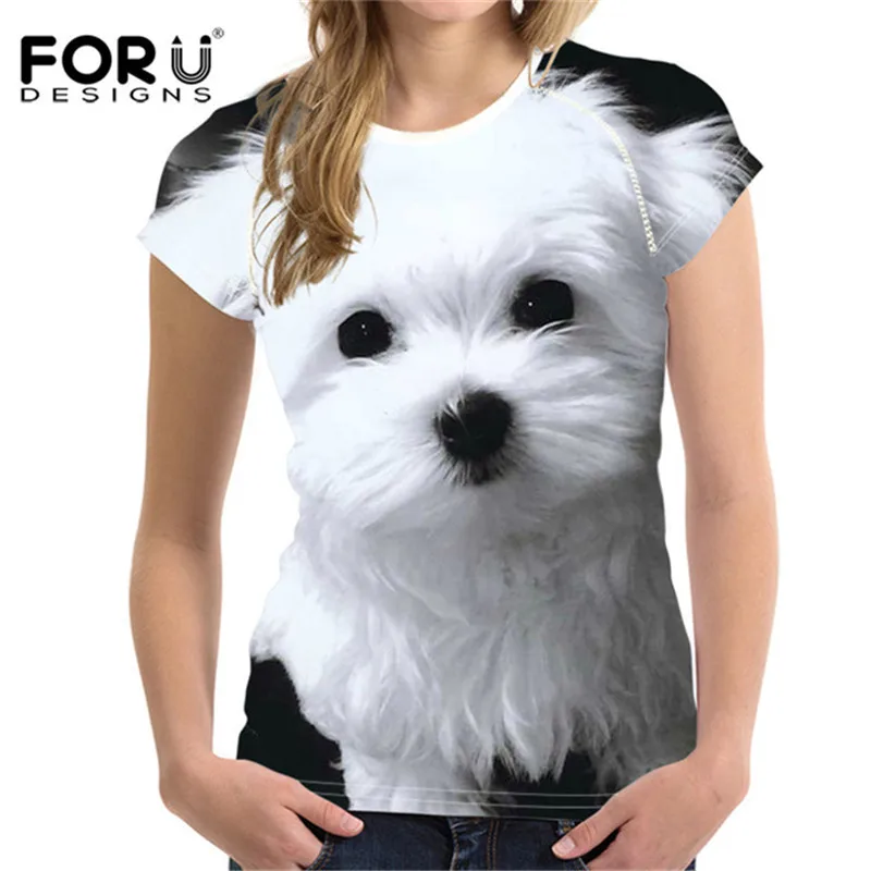 FORUDESIGNS,, Мальтийская собака, принт, женская футболка с коротким рукавом, летняя, дышащая, повседневная, футболка для девочек, женские модные топы, футболки