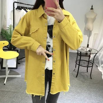 

Spring jacket Loose Long Cowboy Coat Women Large Size Casual Sweet Student BF Harajuku Denim Jacket Ladies Korean Solid Tops