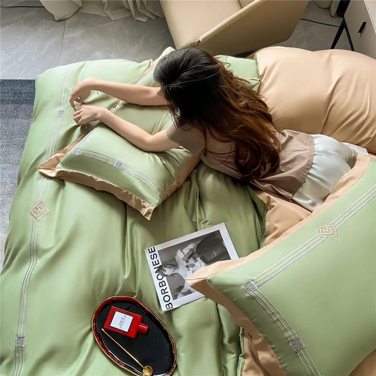 OLOEY Bedding set Egyptian cotton 100S Phnom Penh duvet cover flat sheet pillowcases Soft bed sets Embroidery