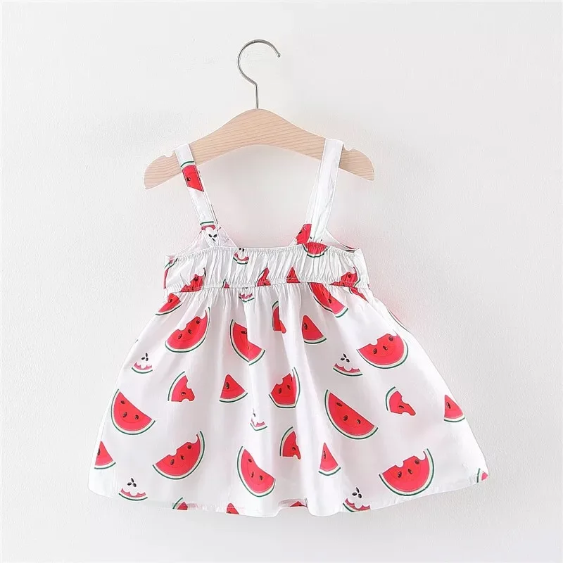 Модное летнее платье для маленьких девочек Хлопковое платье для девочек с принтом арбуза одежда для маленьких девочек платье с бантом для новорожденных и малышей от 0 до 24 месяцев