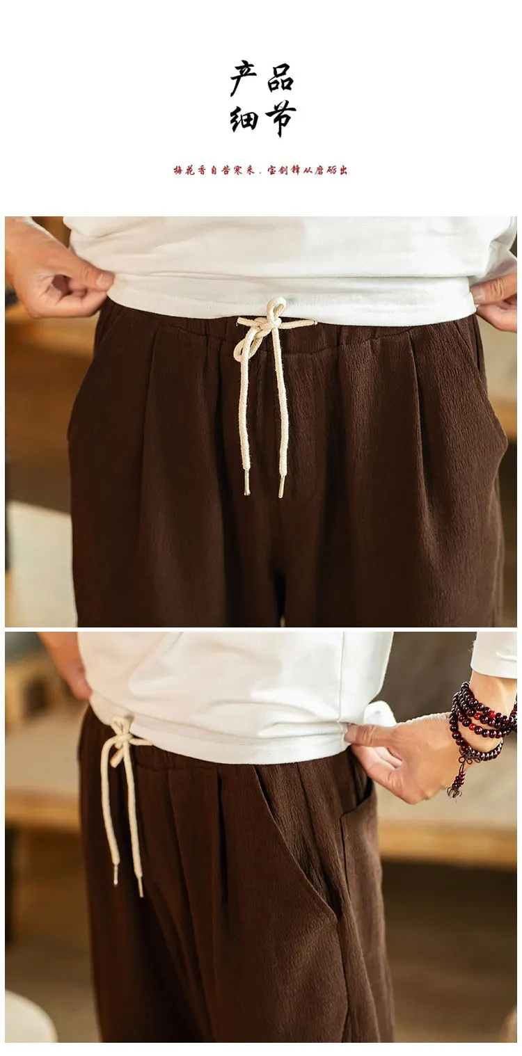 Casual pants Chinese style men's loose straight linen trousers Plus size M-5XL solid color Harajuku literary pants male