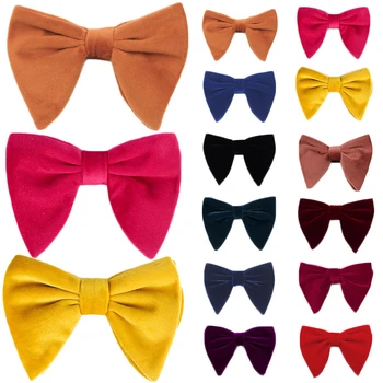 

2019 New Fashion Velvet Big Bowties for Women Men Grom Wedding Bow Tie Necktie Soft Solid Color Gravatas Slim Black Cravat