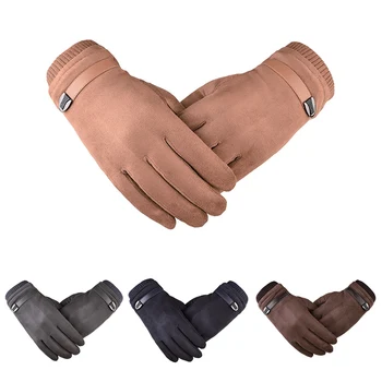 

2019 Men Winter Gloves Touch Screen Suede Driving Gloves Male Motorcycle Thermal Warm Plush Velvet Lining Fashion Classic Gloves