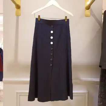 

2020 Spring and Summer New Women's Solid Color Button Lapel Princess Sleeve Knitted Top and Skirt
