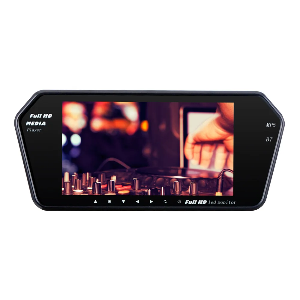 Car Mounted 7-Inch Bluetooth Rearview Mirror Reverse Priority on Board Monitor FM Transmitter 2-Way Video Input 719F