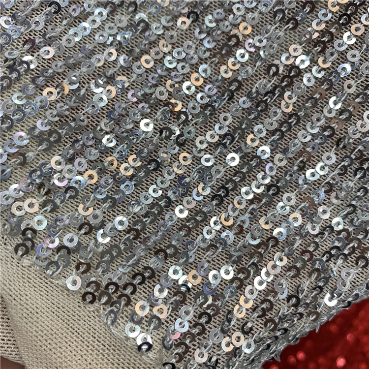 Glitter Sequin Fabric by the yard For Skirt Dress Sparkle Stretch Mesh, Silver, Red, Pink, Black,White