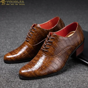 

YOUQIJIA Italian Designer Man Formal Dress Microfiber Leather High Heels 6cm Pointed Toe wedding shoes Men's Handmade Shoes