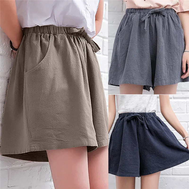 

SZMALL Newest 2020 Pop Women Shorts Summer Female Casual Bottoms Shorts Lady Streetwear Loose High Waist Cotton Linen Shorts