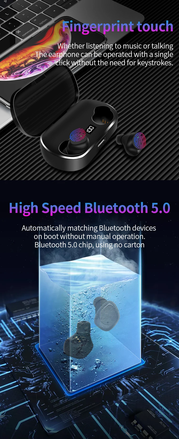CSTINKJET bluetooth V5.0 бас гарнитура Беспроводной регулятор громкости шумоподавление HIFI Звук спортивные наушники